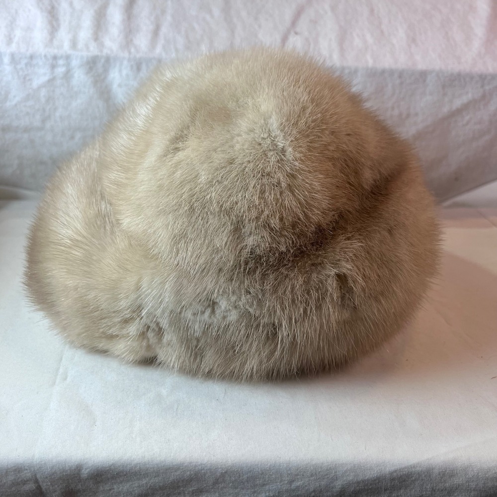 Vintage Real Mink Fur Pillbox Hat Champagne Blonde Winter Glamour Womens - Picture 4 of 4